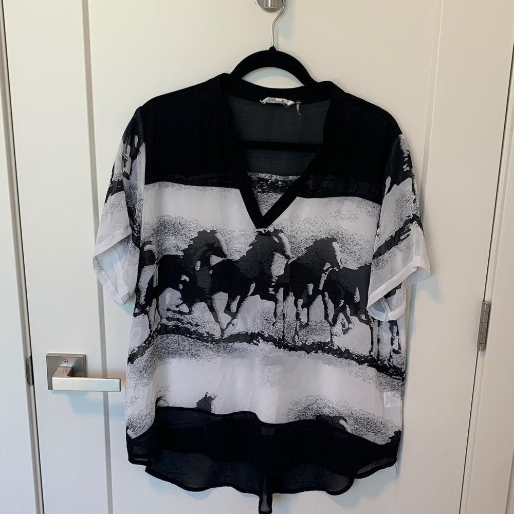 Sheer Horse Print Short Sleeve Top